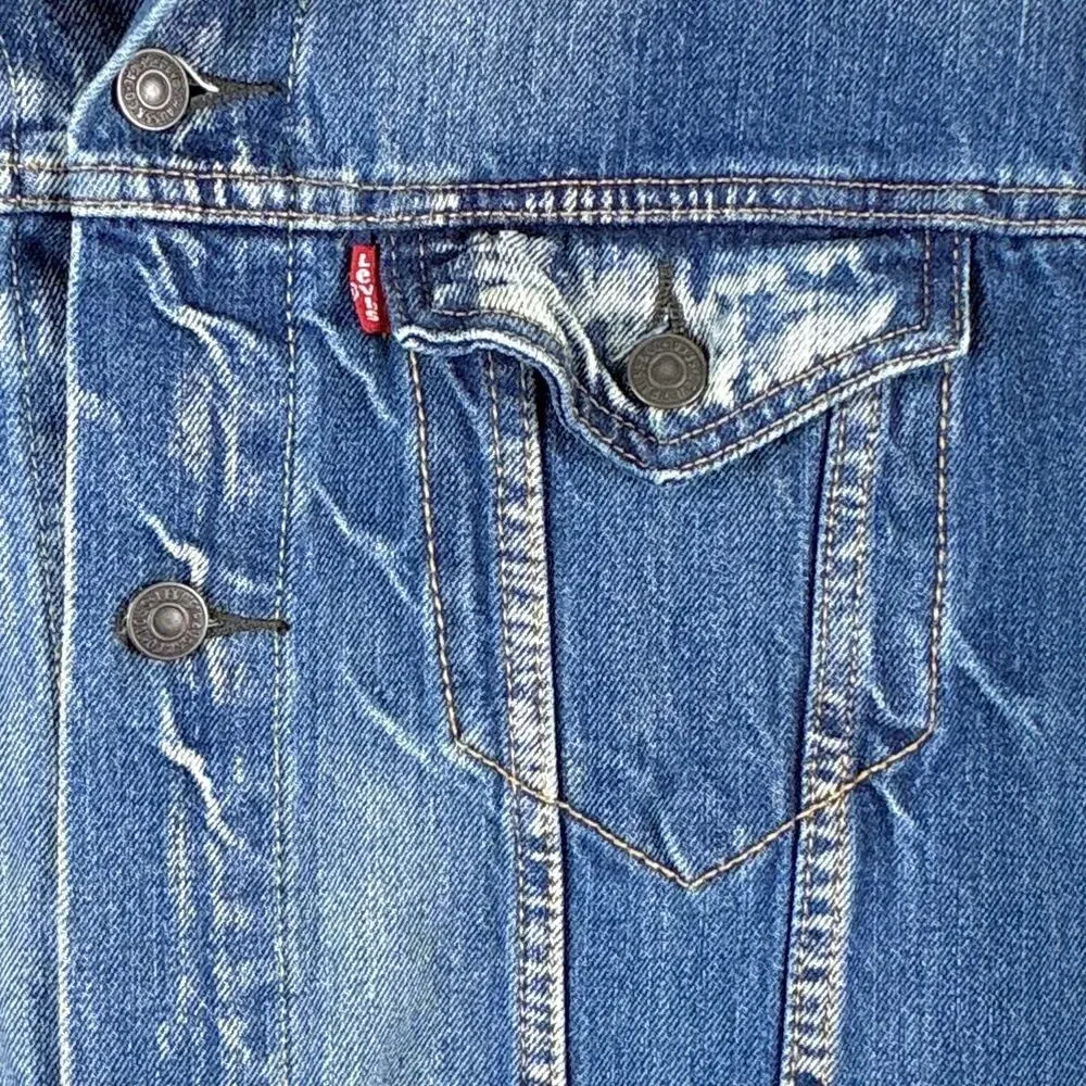 VTG Levis Trucker Jacket Mens L Denim Type 3 Faded Distressed Whiskered 72334